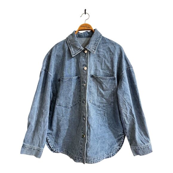 Oversized Denim Shirt Utility Field Jacket Button Down Long Sleeve SZ Large NWT - Picture 1 of 11